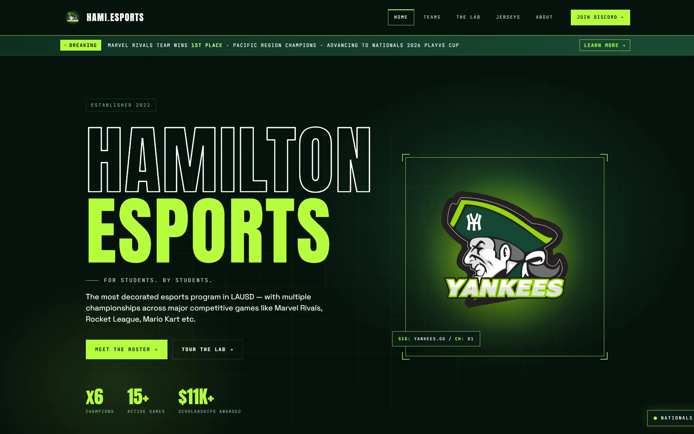 Hamilton Esports website