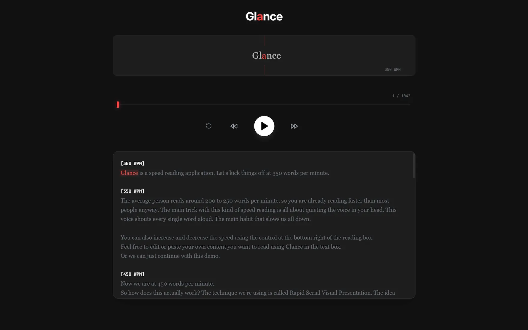 Glance speed-reading app